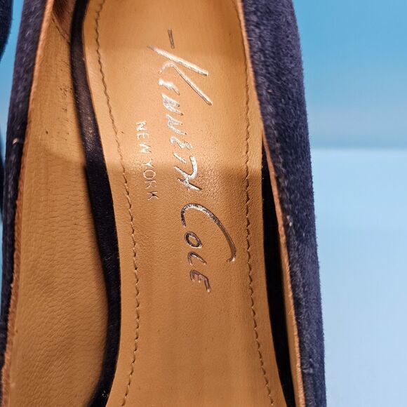 Kenneth Cole Metallic Gray Cap Toe Navy Suede Leather Stiletto Heels Womens 5.5M - Picture 4 of 9